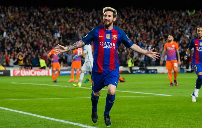 Leo Messi celebra el triunfo del Barcelona ante el Manchester City - beIN SPORTS USA Español