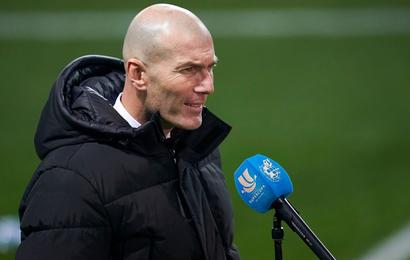 Zinedine Zidane, Manager of Real Madrid gives a post-match interview after the Supercopa de Espana Semi Final match between Real Madrid and Athletic Club