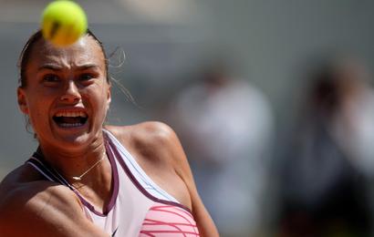 Aryna Sabalenka during her second-round win over Kamilla Rakhimova