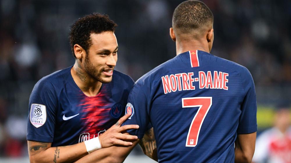 Image result for Kylian Mbappe scored a hat-trick as Paris St-Germain celebrated winning Ligue 1 by beating Monaco on a day of tributes to Notre Dame cathedral.